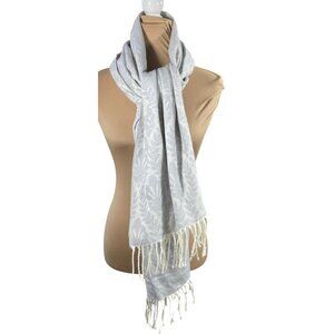 Loft Scarf Grey Lavender Cream Floral Fringe Rectangle 70" X 21